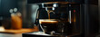 Close up of coffee machine, coffeemaker, in the process preparing coffee with cup. Professional equipment for Coffee Shop or restaurant. Cozy ambience of restaurant. Generative ai