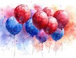 A birthday banner with a watercolor painting of balloons and confetti, solid color background, 4k, ultra hd