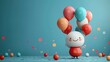 A cheerful birthday card featuring a cute cartoon character holding balloons, 4k, ultra hd