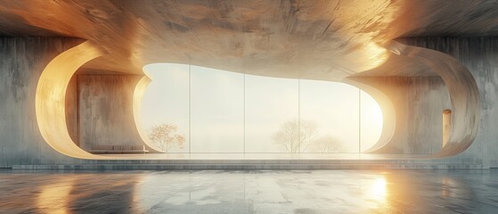Fototapete - Abstract modern architecture with an empty concrete floor, used as a background for car presentations in 3D.