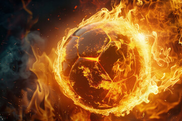 Sticker - soccer ball in fire with dark background
