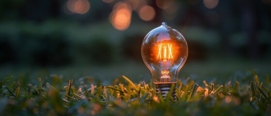 Aufkleber - The light bulb is held in the hand and is surrounded by the sunset power energy concept