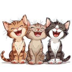 Wall Mural - Cartoon cats on white background. Vector illustration of cute kittens.