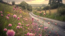 Rustic Ground Flowers Alongside A Country Road That Captures The Essence Of Rural Life