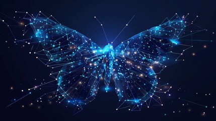 Fototapete - This digital flyer is composed of lines, dots and shapes filled with a starry sky. It uses wireframe technology to connect the light sources.