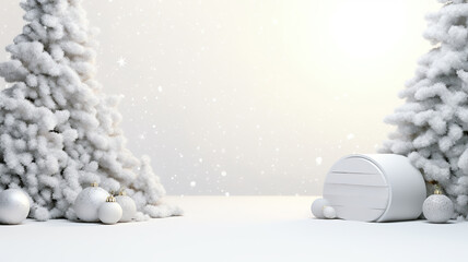 Wall Mural - Christmas decorations and a white podium in the winter isolated on a white background