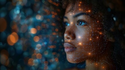 Leinwandbilder - Using AI in a workplace and having a conversation. Deep learning. IoT (Internet of Things). ICT (Information Communication Technology).