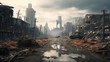 post-apocalypse war destroyed city sunset in the city