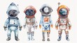 Three astronauts standing in a group. Suitable for science and space-related projects