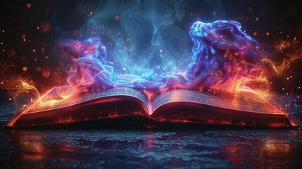 Leinwandbilder - Future-style digital book symbolizing wisdom, knowledge, and knowledge. Modern illustration of portal or magic book.