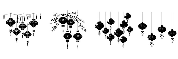 Wall Mural - Black and white silhouette of Chinese decoration 