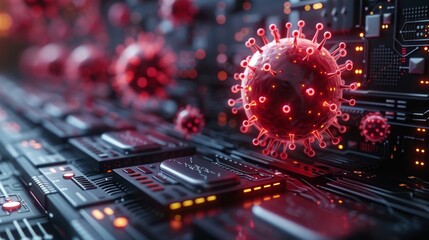 Aufkleber - Viral shield in futuristic style for landing pages. Digital cyber shield protects from viruses