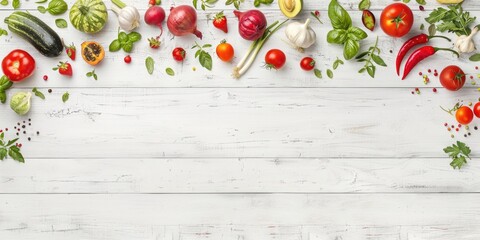 Sticker - Fresh assortment of vegetables on rustic wooden table, perfect for healthy eating concepts