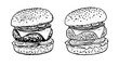 Vector hand drawn sketchy illustrations of burger sandwich fast food meal with cutlet and cheese.