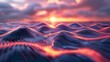 Visualize a world where digital waves cascade across a gradient of sunset colors, merging technology with the beauty of nature. This fusion creates a breathtaking view of the future.
