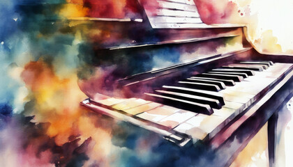 illustrtion watercolor background painting abstract piano keyboard white illustration art jazz rock music instrument sound musical concert isolated