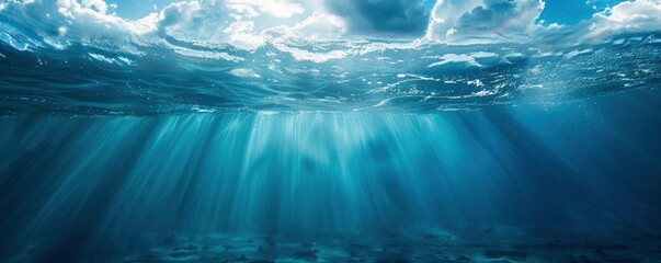 Wall Mural - underwater picture of the ocean's surface illuminated by sunlight, forming an undersea landscape