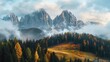 View of moody mountain peaks in the Dolomites,
