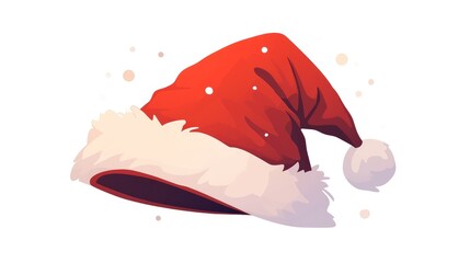 Sticker - A flat style Santa red hat is depicted as a Christmas decoration in this holiday 2d icon standing out against a white background