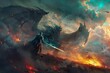epic fantasy battle scene dark lord defeated by light digital concept art