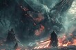 epic fantasy battle scene dark lord defeated by light digital concept art