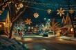 Enchanted Winter Night with Homes Aglow with Holiday Lights