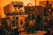 Surveillance equipment in the communist radio control room during the times of Cold War
