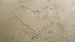 Heart drawn on a sandy beach, 
