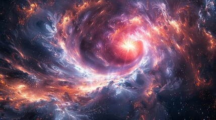 Big Planets and shining stars galaxy in space. Black hole over star field in outer space, abstract space wallpaper with form of letter O and sparks of light purple blue pink with copy space