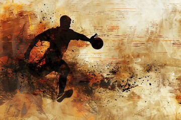 grungy abstract digital painting of a handball player in motion with distressed textures