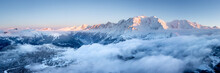 Mont Blanc Massif And Chamonix Valley At Sunset In Winter French Alps