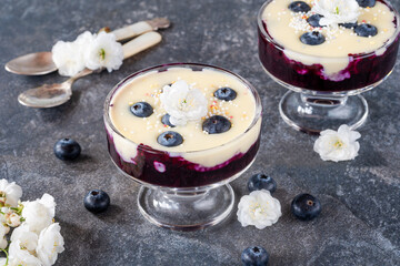 Canvas Print - Blueberry compote with white chocolate ganache and fresh blueberries