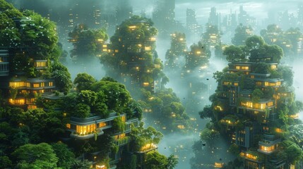 Wall Mural - Urban Jungle, In a futuristic city overrun by concrete and pollution,  gardens and rooftop oases. Generated AI