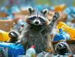A raccoon educates fellow animals on recycling, leading a movement to care for their environment with enthusiasm