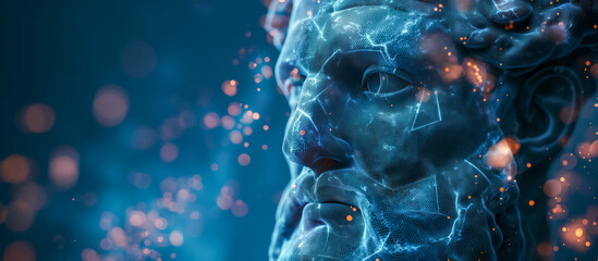 Closeup Portrait Stone Sculpture Digitally Rendered - Stoic Philosophy and Moral Values in Modern Context Concept Image