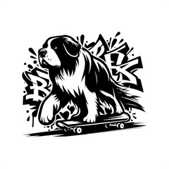 Wall Mural - st. bernard dog silhouette, animal graffiti tag, hip hop, street art typography illustration.