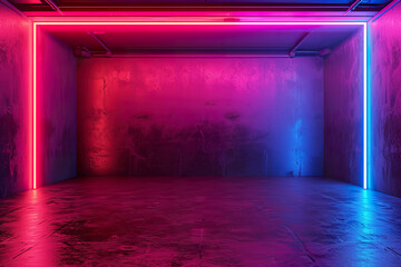 Wall Mural - Mockup wall neon with empty space or copy space, empty