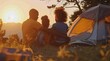 African American family enjoying a camping vacation in a national park.