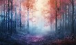 Create a captivating oil painting depicting a serene color transition of a mystical forest scene, elegantly portrayed from an eye-level viewpoint