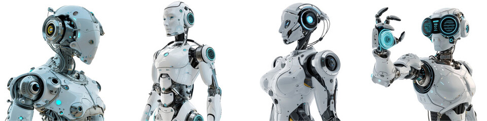 Futuristic humanoid robot ai assistant isolated with no background