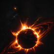 the great edge of the Sun, the explosive solar corona. the vastness of space, deep black space, bright solar activity, detailed texture of the solar surface,