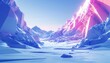 A low poly render of a mountain landscape with a blue and pink color scheme.