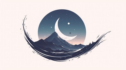 Wall Mural - capture the serene beauty of moonlight reflecting on the water in a contemporary and minimalist logo