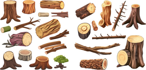 Wall Mural - Lumber industry forest materials. Wooden planks, timber set