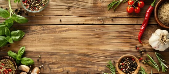 Wall Mural - Arrangement of wooden surface with cooking ingredients on tabletop