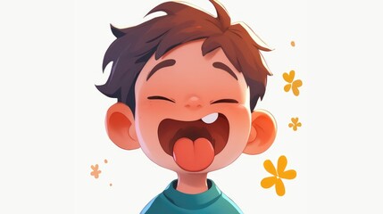 Wall Mural - A lively 2d cartoon illustration depicting a boy playfully sticking out his tongue set against a clean white background