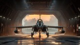 military jet plane air force ready in hangar with heat mirage , Generative Ai