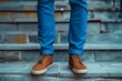 Man in Blue Pants, White Trousers and Shoes Mockup, Fashion Model, Blue Pants