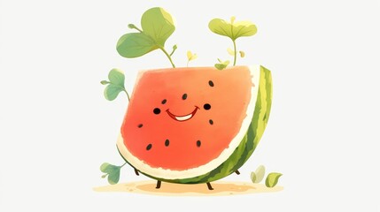 A cheeky and adorable watermelon character in a pirate get up complete with fruit patch and mischievous grin stands out as a fun and quirky icon This whimsical comic illustration of a plant 