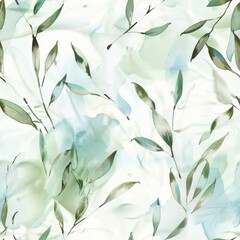 Wall Mural - Serene Watercolor Eucalyptus Leaves Pattern Background